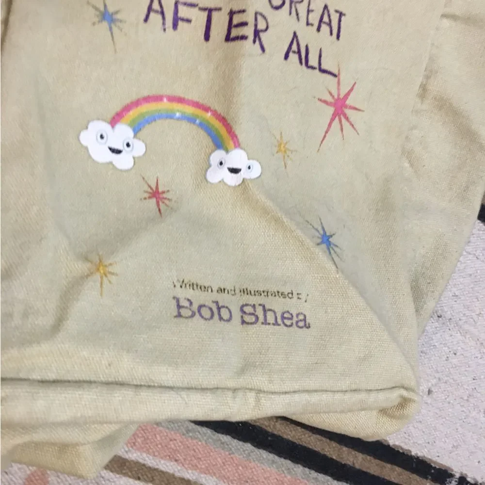 Unicorn is maybe not so great book Large tote bag rainbow strap